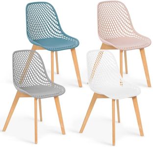IDMarket - Lot de 4 chaises de Dîner Mandy Mix Color Pastel Rose, Blanc, Gris Clair et Bleu