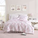 Laura Ashley- Twin Comforter Set, Reversible Cotton Bedding with Matching Sham(s), Farmhouse Home Decor, Dorm Room Essentials (Delphine Pink, Twin)