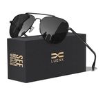 LUENX Aviator Sunglasses Polarized Mens Womens Black Lens Black Metal Frame 60mm