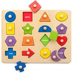 Coogam Toy Wooden Shape Peg Puzzle, Fine Motor Color Matching Sorting Board, Early Learning Educational Activity Toy Gift for Preschool Toddler Baby 3 4 5 Year Old