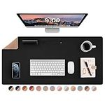 LOLLIDO Natural Cork & Leather Dual Sided Desk Pad, 36" x 17" Waterproof PU Leather Desk Writing Mat, Large Mouse Pad Desk Protector(Cork+Black)