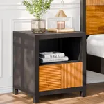 Bme Madia Solid Wood Nightstand, Fully Assembled Mid Century Modern Side Table, Unique Pattern Bedside Dresser for Bedroom and Living Room