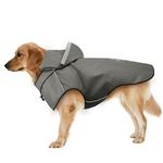 Dog Raincoat for Large Dogs, Reflective Dog Rain Jacket with Hoodie, Soft Lightweight Hooded Rain Coats with Adjustable Drawstring/Reflective Strip/Leash Hole, Waterproof Rainwear for Dog (Grey, L)