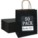 Ousaliyea Black Paper Gift Bags: 50pcs Medium Kraft Paper Bags with Handles 8 x 4.25 x 10.5 Inches Shopping Bags for Retail Wedding Birthdays Party Favor