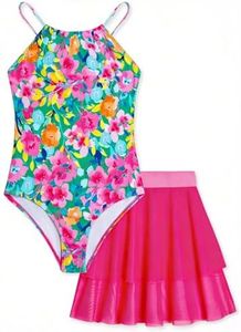 Seanrui Girls One Piece Swimsuits with Mesh Skirt Tanikini Bathing Suit Swimwear 6-14Y