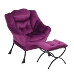 LITA Modern Lazy Chair with Ottoman, Accent Contemporary Lounge Single Leisure Upholstered Sofa Chair Set with Armrests and a Side Pocket for Reading, Living Room & Bedroom, Dark Purple