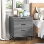 Anmytek Nightstand with 3 Drawers, Modern Wood Night Stand for Bedroom with Storage Drawers, Grey Bedside Table Sofa End Side Table for Dorm Small Spaces, 15.7”D x 19.8”W x 23.7”H