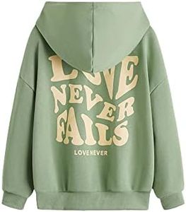 Floerns Girls Heart Graphic Print Long Sleeve Hooded Sweatshirt Pullover Tops Mint Green 9Y