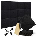 12 Pack Self-adhesive Acoustic Panels, JAMELO 12" X 12" X 0.4" Sound Proof Acoustic Foam with Pattern Square High Density Sound Absorbing Wall Panels for Home Studio Office