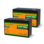ECO-WORTHY 2 Pack 12V 10Ah LiFePO4 Lithium Battery, 3000+ Deep Cycle Rechargeable Battery, Perfect for Lighting, Fish Finder