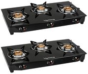 Lifelong LLGS18 Glass Top 3 Burner Gas Stove, Manual Ignition, LPG Compatible, Black (ISI Certified, Door Step Service, 1 Year Warranty) (Pack of 2)