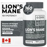 *New Bonus Size* 160 Vegan Capsules of Premium Lion's Mane Mushroom Powder | Antioxidant & Immune Support | Natural Nootropic | 100% Fruiting Bodies | Canadian Made, Quality Assured
