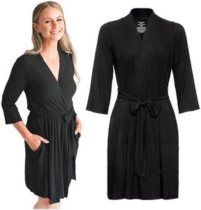 Posh Peanut Mommy Robe for Maternity Labor Delivery - Soft Nursing Robe from Viscose from Bamboo & Postpartum Robe Maternity Robe For Hospital (Large/X-Large) - Solid Ribbed Black