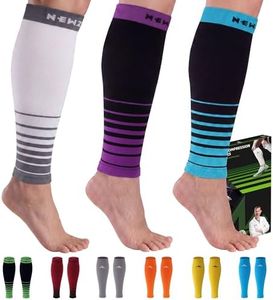 NEWZILL Calf Compression Sleeve for Men & Women | Footless Compression Socks for Shin Splint Relief, Varicose Veins | Leg Sleeve for Running, Travel, Nursing, Fitness (XXL Grey/Blue/Purple 3Pairs)