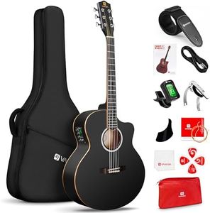 Vangoa 3/4 Acoustic Electric Guitar Kit for Beginners, 36 Inch Acoustic Cutaway Guitar Junior Size Travel Acustica Guitarra Bundle for Adults, Teens, Kids, Upgraded Starter Kit, Black Matte