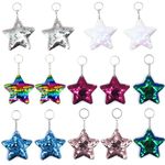 YIKISVUJ 14 Pieces Colorful Glitter Keychain,Star Keyring Decorative Reversible Sequin,Glitter Key Chains Theme Party Gift Bags for Kids Adults Birthday Party Favors Supplies