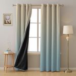 SPACES DRAPE STORY Ombre Design Heavy Satin Opaque Curtains With Blackout Lining - Set Of 2 | 95 To 98% Light Blocking | 7Ft Premium Door Curtain | Blue & Beige