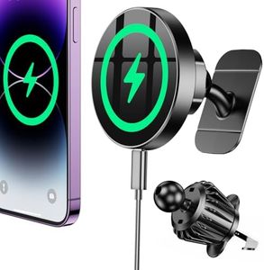Coolpow Cargador Inalámbrico Coche magsafe 15W para iPhone [Carga rapida] Cargador magsafe Coche Soporte magnético Compatible con iPhone 15/15 Plus/15 Pro/15 Pro MAX Serie iPhone 14/13/12