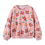 Mud Kingdom Cute Girls Tops Drop Shoulder Sweatshirt Casual Jumper Flower Patterns Terry Cotton Ribbed Cuffs Pink 7-8 Years