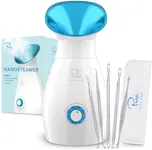 Pure Daily Care NanoSteamer Large 3-in-1 Nano Ionic Facial Steamer with Precise Temp Control - 30 Min Steam Time - Humidifier - Unclogs Pores - Blackheads - Spa Quality- Bonus 5 Piece Stainless Steel