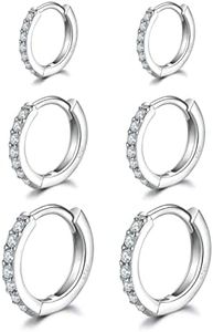 Orecchini Cerchio Argento per Donna,925 Sterling Piccoli Con AAA Cubic Zirconia,3 Paia Ipoallergenic Argento Huggie Sleeper