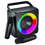 Karaoke Machine for Adults and Kids, Portable Bluetooth Speaker PA System with 2 Wireless Karaoke Microphone - LED Party Lights - Birthday Gift, Home, Party, Meeting, Supports USB, AUX in（Black