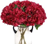 Kimura's Cabin Fake Flowers 6pcs Vintage Artificial Silk Hydrangea Flowers Bouquets Faux Hydrangea Stems for Home Wedding Party Table Core Decoration (Dark Red)