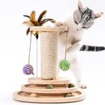 Cat Toy 2-Layer Turntable Cat Ball Toy with Feather,Kitten Toys Interactive Cat Toy with Eight Interactive Balls and Two Sisal Dangling Balls,Cat Scratching Post for Indoor Cats and Kittens (Ball)
