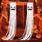 DIYASY 2 Sets Halloween Windsock with Lights, 5.9 Feet Halloween Hanging Ghost, Halloween Hanging Flag for Porch, Yard, Garden, Patio