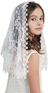 Flowergirl Veils First Communion Veil Lace Floral Edge Veil Headwrap for Grils F5 (Ivory Veil-Leaf)