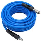 YOTOO PVC Air Compressor Hose 10m Long 6mm ID X 11mm OD 300 PSI with 1/4-Inch Europe Steel Quick Coupler Fittings and Bend Restrictors for Heavy Duty, Lightweight, Flexible at All Weather Use, Blue