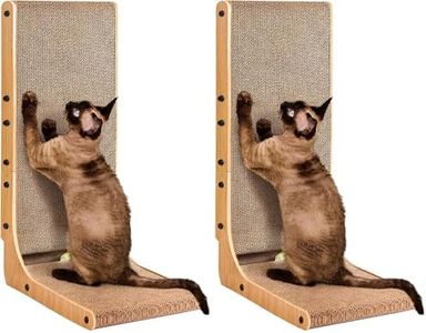 EHEYCIGA Cardboard Cat Scratcher for Indoor Cats, 26.8 Inch L Shaped Vertical Cat Scratching Board with Ball Cat Toy, Large Cat Scratcher Pad, Brown (Pack of 2)