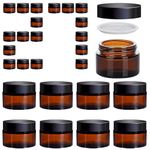 Galssmagic 1 oz Amber Glass Jars with Lids,27 Pack 1oz Small Container Jars with Inner Liners and Black Lids,Travel Jars for Cosmetics,Cream Lotion,Body Scrub, Lotion