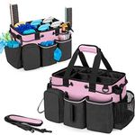 LoDrid Large Professional Cleaning Caddy with Detachable Divider, Supply Organizer with Handle and Shoulder Strap, Cleaning Bags for Housekeepers & Cleaners, Black and Pink