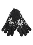 Black Thermal Insulated Womens Snowflake Knit Winter Gloves