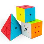 Cubelelo Drift 2x2, 3x3 & Pyraminx Cube Combo (Stickerless) | 3 in 1 Speedcube and Puzzle Combo for Kids and Adults | Magic Speedy Stress Buster Brainstorming Puzzle (Multicolor)