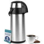 HEFTMAN Thermal Coffee Carafe - 5L Stainless Steel Airpot Pump Action Double-Walled Insulation, Leak Proof Coffee & Tea Carafe with 360° Rotating Base, Carry Handle, Safety Lock, Removable Lid (5L)