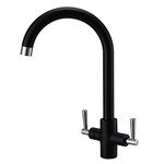 Kitchen Mixer Tap Dual Lever 360 Swivel Spout Chrome and Matte Black 10 Year Warranty