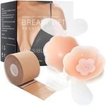 Laeto Leto Boob Tape, Boobytape for Breast Lift, Bob Tape for Large Breasts, Breast Lift Tape with 2 Pcs Upgrade Silicone Reusable Nipple Covers, Waterproof Sweat-Proof Bob Tape for Breast Lift Brown