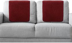 Frienda 2 Pieces Sofa Headrest Covers Recliner Headrest Protector Sherpa Headrest Covers for Recliner Chair Couch Furniture Non Slip for Living Room(Burgundy)