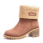 NEOKER Winter Suede Boots Womens Ladies Fur Chunky Block Elegant Heel Lined Ankle Booties Outdoor Snow Boots Vintage Shoes 6cm Brown 39