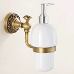 CASEWIND Brass Soap Dispenser, Wall Mounted Washing Up Liquid Dispenser, Vintage Shampoo and Conditioner Dispenser with Ceramic Bottle for Bathroom Toilet