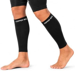 COPPER HEAL Calf Copper Compression Sleeves (Pair) Sport Muscle Strains Shin Splints Leg Socks Guard Running Marathon Soccer Rugby Tennis Golf Maternity Flight Gym Work