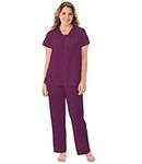 Exquisite Form 90807 Women's Plus Size Nylon Tricot Short Sleeve Matching Pajama Set, Amaranth, 2X