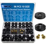 ZDBB 96 pcs Flat and Beveled Tap Washers and Brass Bibb Screws Assortment for Use with Assorted Quick-Opening Style Faucets Stem Worn Out Valve Washer Replacements Black