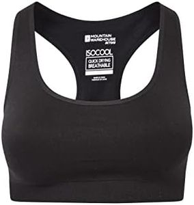 Mountain Warehouse Antibacterial Seamless Womens Bra - Stretchable, Antichafe Ladies Sports Bra, Racer Back, Lightweight & Support Bra -For Running, Gym, Sports, Fitness Black L