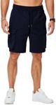 JMIERR Mens Casual Stretch Blue Cargo Shorts Drawstring Classic Loose Fit Big & Tall Summer Short with Pocket,US 42(3XL)