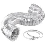 iPower 8 Inch 25 Feet Non-Insulated Flex Air Aluminum Ducting Dryer Vent Hose for HVAC Ventilation, Strong & Flexible, 2 Clamps included