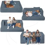 Cansunna Folding Bean Bag Chair for Adults,3-in-1 Bean Bag Couch Faux Fur Floor Sofa Large Foam Beanbag Convertible Bean Bag Sofa Bed with Pillow in Bedroom,Living Room,Apartment-Large, Blue Gray