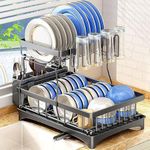 Scizor 2-Tier Kitchen Dish Drainer, Large Capacity, with Cutting Board Holder, 360° Swivel Spout,Cutlery Rack, Over Sink, with Removable Drain Tray and Cup Holder (281 Rack)